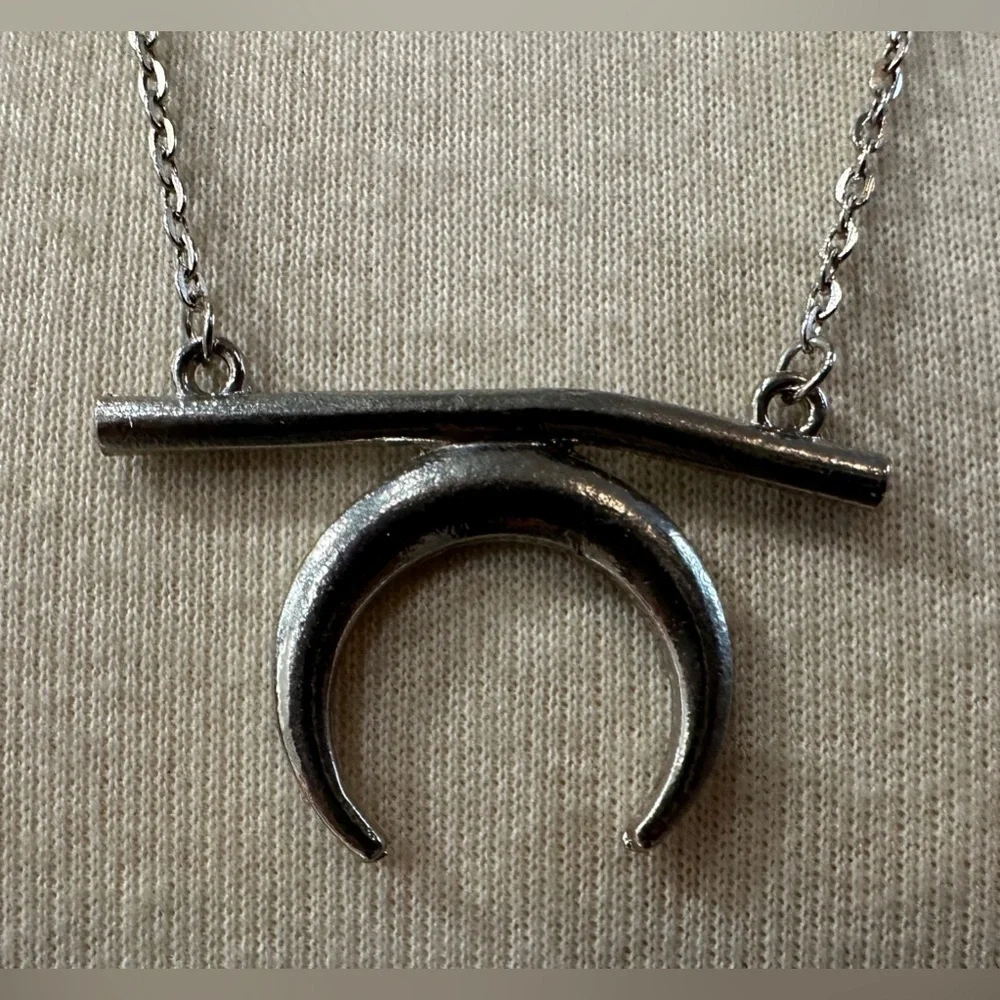 Crescent Moon Silver Pendant Necklace - 28”